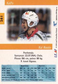 1994-95 Leaf Sisu SM-Liiga (Finnish) #261 Kai Rautio Back