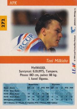 1994-95 Leaf Sisu SM-Liiga (Finnish) #272 Toni Mäkiaho Back