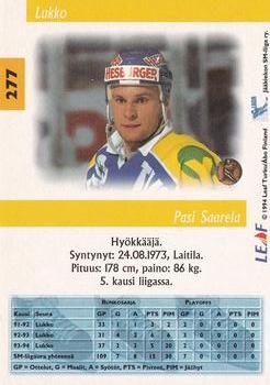 1994-95 Leaf Sisu SM-Liiga (Finnish) #277 Pasi Saarela Back