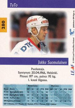 1994-95 Leaf Sisu SM-Liiga (Finnish) #280 Jukka Suomalainen Back