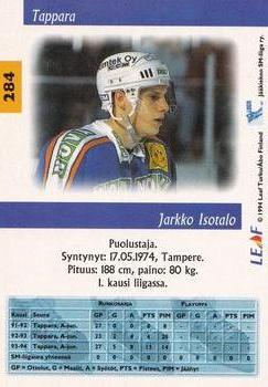 1994-95 Leaf Sisu SM-Liiga (Finnish) #284 Jarkko Isotalo Back