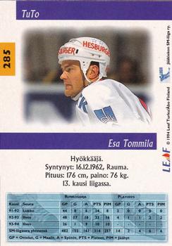 1994-95 Leaf Sisu SM-Liiga (Finnish) #285 Esa Tommila Back