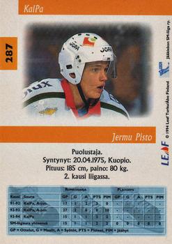 1994-95 Leaf Sisu SM-Liiga (Finnish) #287 Jermu Pisto Back