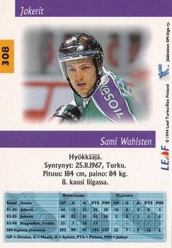 1994-95 Leaf Sisu SM-Liiga (Finnish) #308 Sami Wahlsten Back