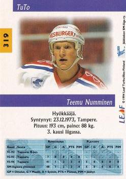 1994-95 Leaf Sisu SM-Liiga (Finnish) #319 Teemu Numminen Back