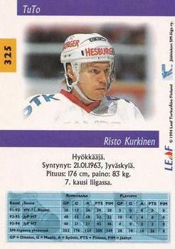 1994-95 Leaf Sisu SM-Liiga (Finnish) #325 Risto Kurkinen Back