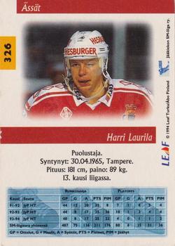 1994-95 Leaf Sisu SM-Liiga (Finnish) #326 Harri Laurila Back