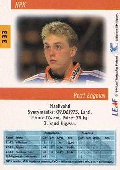 1994-95 Leaf Sisu SM-Liiga (Finnish) #333 Petri Engman Back