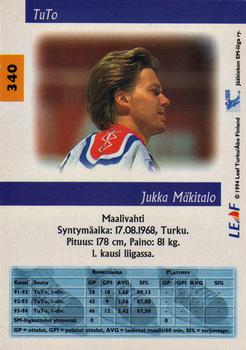 1994-95 Leaf Sisu SM-Liiga (Finnish) #340 Jukka Mäkitalo Back