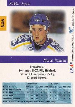 1994-95 Leaf Sisu SM-Liiga (Finnish) #346 Marco Poulsen Back