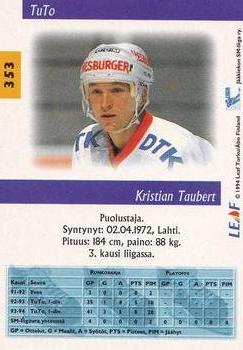 1994-95 Leaf Sisu SM-Liiga (Finnish) #353 Kristian Taubert Back