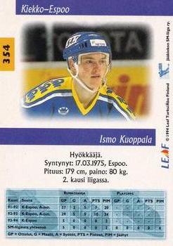 1994-95 Leaf Sisu SM-Liiga (Finnish) #354 Ismo Kuoppala Back