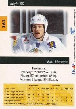 1994-95 Leaf Sisu SM-Liiga (Finnish) #362 Kari Eloranta Back