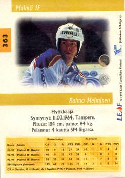 1994-95 Leaf Sisu SM-Liiga (Finnish) #363 Raimo Helminen Back