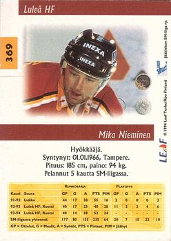 1994-95 Leaf Sisu SM-Liiga (Finnish) #369 Mika Nieminen Back