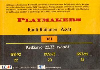 1994-95 Leaf Sisu SM-Liiga (Finnish) #381 Rauli Raitanen Back