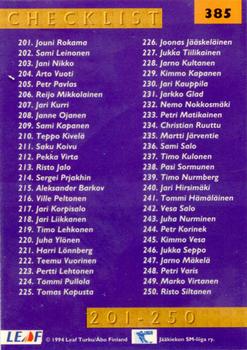 1994-95 Leaf Sisu SM-Liiga (Finnish) #385 Kari Nieminen Back