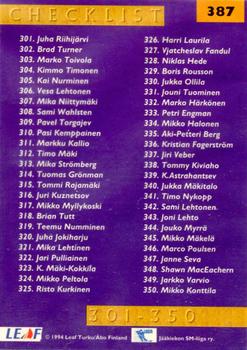 1994-95 Leaf Sisu SM-Liiga (Finnish) #387 Jere Lehtinen Back