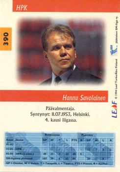 1994-95 Leaf Sisu SM-Liiga (Finnish) #390 Hannu Savolainen Back