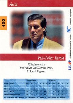 1994-95 Leaf Sisu SM-Liiga (Finnish) #400 Veli-Pekka Ketola Back