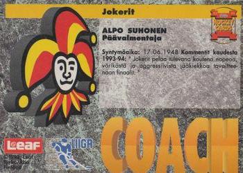 1993-94 Leaf Sisu SM-Liiga (Finnish) #2 Alpo Suhonen Back