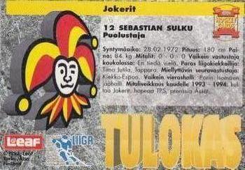 1993-94 Leaf Sisu SM-Liiga (Finnish) #7 Sebastian Sulku Back