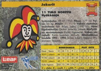 1993-94 Leaf Sisu SM-Liiga (Finnish) #14 Timo Norppa Back