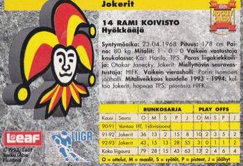 1993-94 Leaf Sisu SM-Liiga (Finnish) #15 Rami Koivisto Back