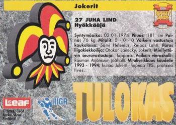 1993-94 Leaf Sisu SM-Liiga (Finnish) #24 Juha Lind Back
