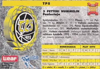 1993-94 Leaf Sisu SM-Liiga (Finnish) #32 Petteri Nummelin Back