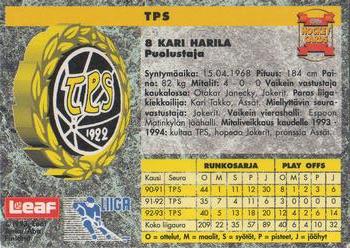 1993-94 Leaf Sisu SM-Liiga (Finnish) #36 Kari Harila Back