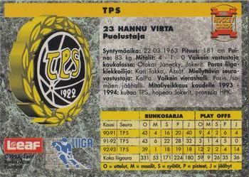 1993-94 Leaf Sisu SM-Liiga (Finnish) #37 Hannu Virta Back