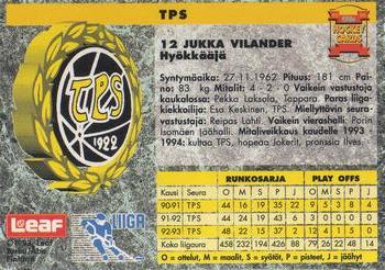 1993-94 Leaf Sisu SM-Liiga (Finnish) #42 Jukka Vilander Back