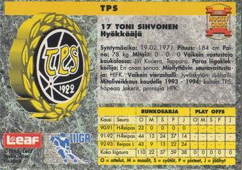 1993-94 Leaf Sisu SM-Liiga (Finnish) #45 Toni Sihvonen Back