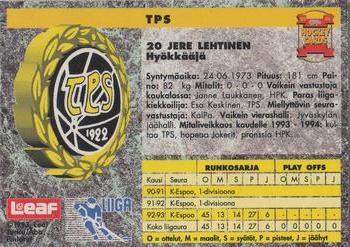 1993-94 Leaf Sisu SM-Liiga (Finnish) #47 Jere Lehtinen Back