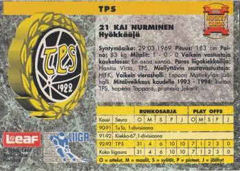 1993-94 Leaf Sisu SM-Liiga (Finnish) #48 Kai Nurminen Back
