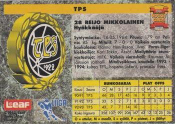 1993-94 Leaf Sisu SM-Liiga (Finnish) #53 Reijo Mikkolainen Back