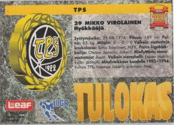 1993-94 Leaf Sisu SM-Liiga (Finnish) #55b Mikko Virolainen Back