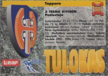 1993-94 Leaf Sisu SM-Liiga (Finnish) #60 Teemu Kivinen Back