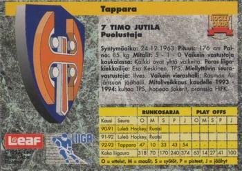 1993-94 Leaf Sisu SM-Liiga (Finnish) #63 Timo Jutila Back