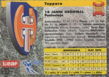 1993-94 Leaf Sisu SM-Liiga (Finnish) #64 Janne Grönvall Back