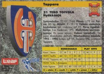 1993-94 Leaf Sisu SM-Liiga (Finnish) #75 Tero Toivola Back