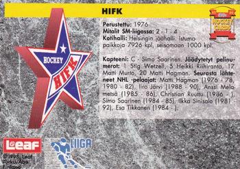 1993-94 Leaf Sisu SM-Liiga (Finnish) #81b HIFK Back