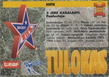 1993-94 Leaf Sisu SM-Liiga (Finnish) #86 Jere Karalahti Back