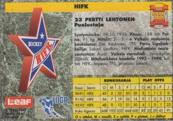 1993-94 Leaf Sisu SM-Liiga (Finnish) #91 Pertti Lehtonen Back