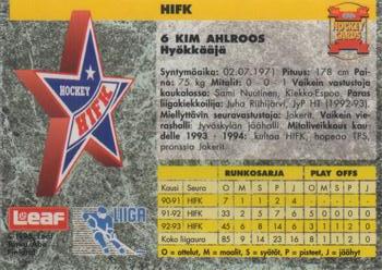 1993-94 Leaf Sisu SM-Liiga (Finnish) #94 Kim Ahlroos Back