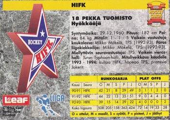 1993-94 Leaf Sisu SM-Liiga (Finnish) #102 Pekka Tuomisto Back