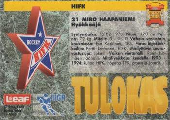 1993-94 Leaf Sisu SM-Liiga (Finnish) #103 Miro Haapaniemi Back