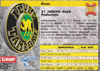 1993-94 Leaf Sisu SM-Liiga (Finnish) #118 Jarkko Glad Back