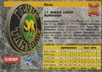 1993-94 Leaf Sisu SM-Liiga (Finnish) #120 Mikko Luovi Back